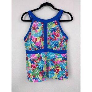 Lands' End women's 16W DD blue floral high neck tankini swim top built in bra